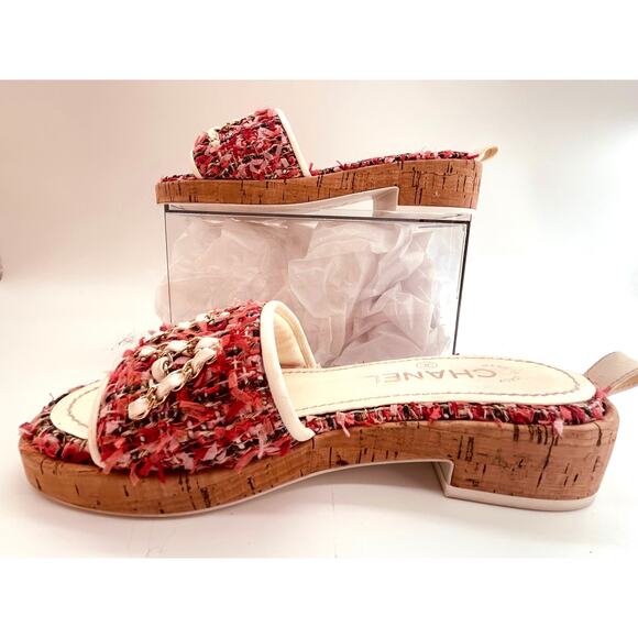 Authentic Chanel Pink Tweed Slides EU 35 US 5 21C - Picture 5 of 7